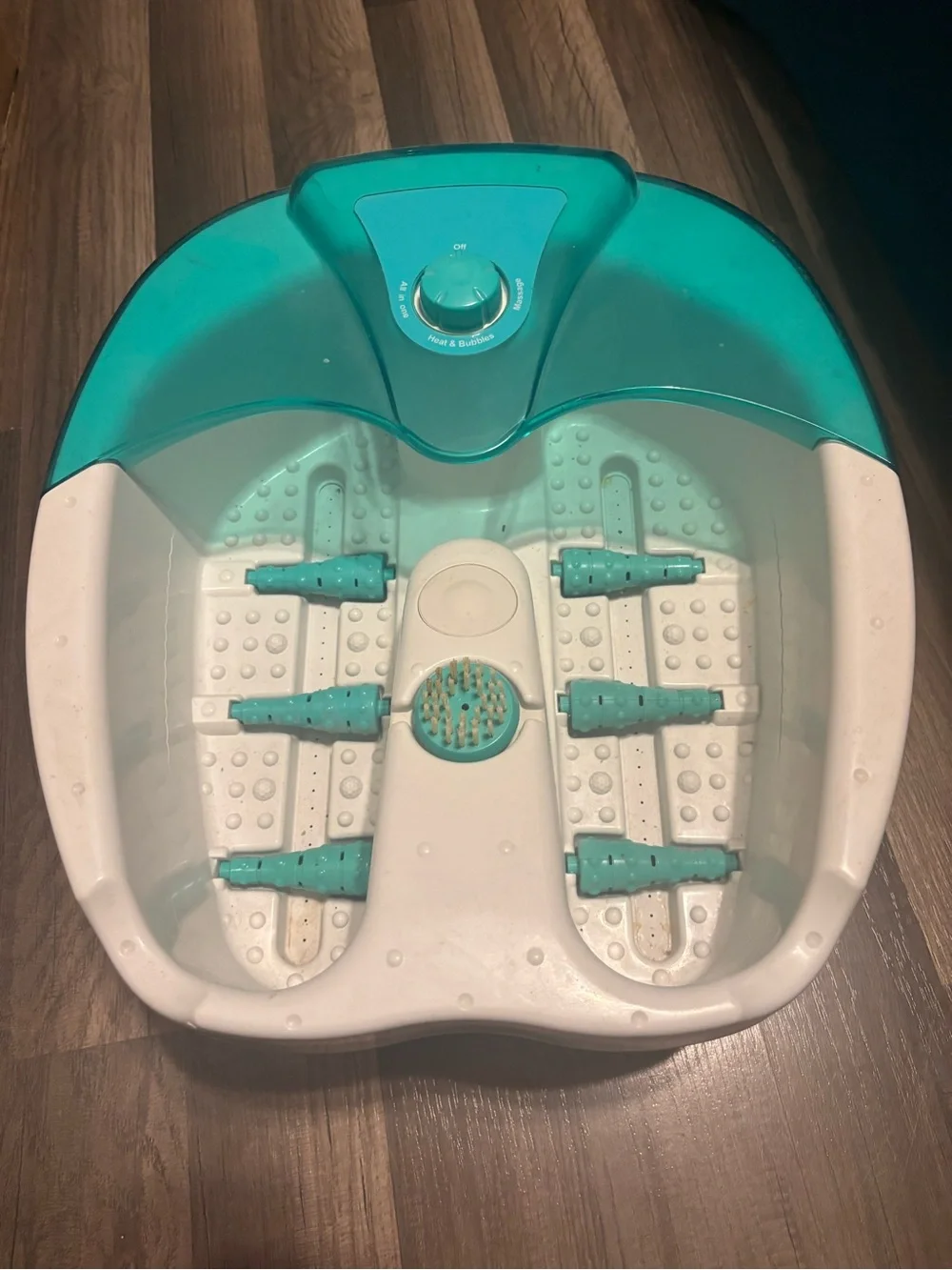 Soothing Teal and White Foot Spa with Removable Rollers